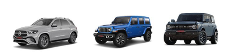 수입 중형 SUV 가솔린(휘발유) 연비 / 가격 비교 2024 벤츠 GLE(4세대) 2024 지프 랭글러(4세대) 2023 포드 브롱코