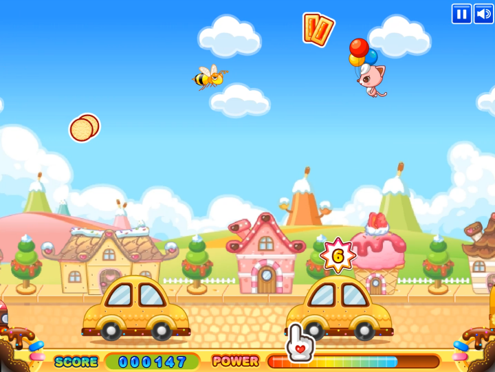 핑캣의-점핑카-플래시게임-플레이-핑크색-고양이-핑캣이-풍선을-타고-하늘을-나는-화면