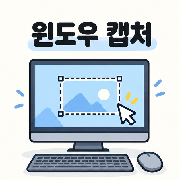 윈도우 화면 캡처를 표현한 키보드와 모니터 그림