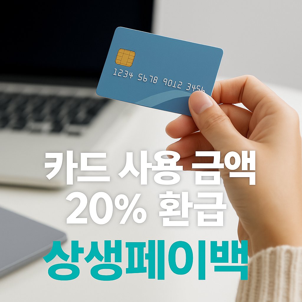 상생페이백&amp;#44; 카드 사용 금액 20% 환급&amp;#44; 손에 신용카드 들고 있는 모습