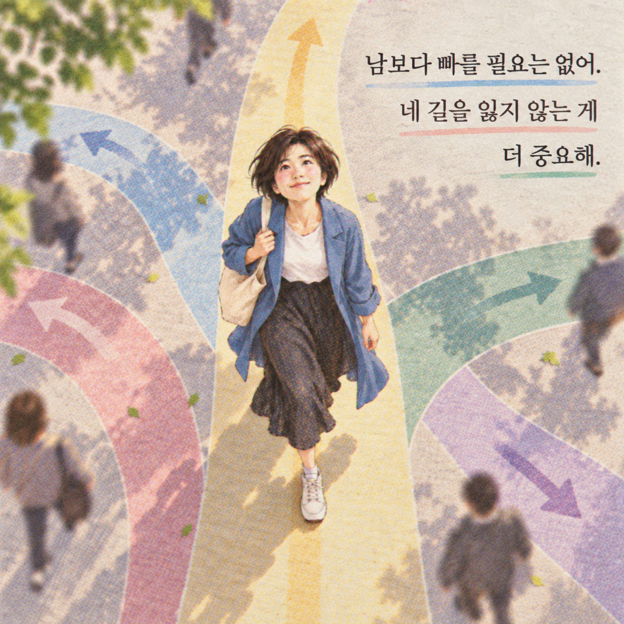 남보다 빠르게 가기보다 자신의 길을 잃지 않는 것이 중요하다는 좋은 글귀