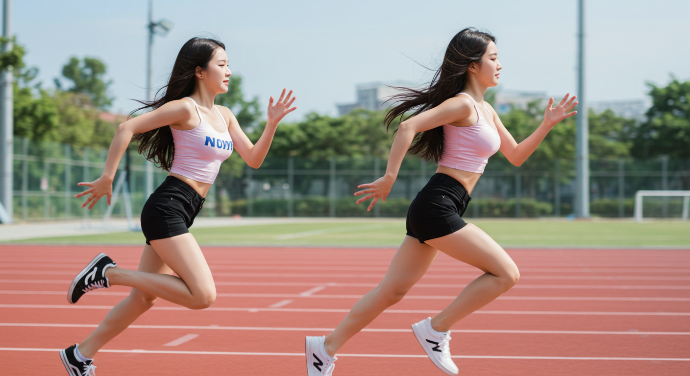 100미터를 뛰고있는 여자들