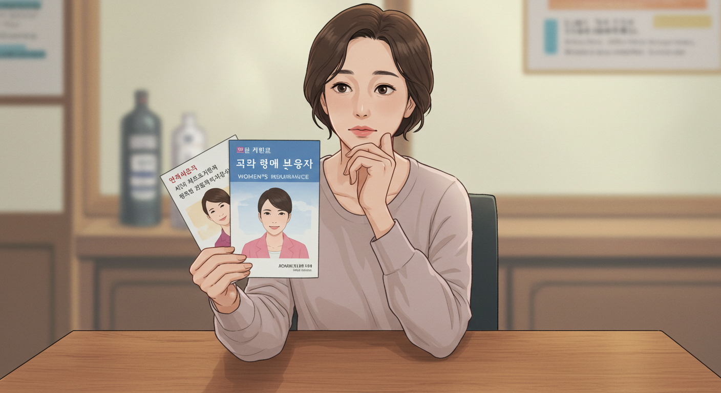 여성 전용 암보험과 일반형 암보험을 비교하는 40대 여성