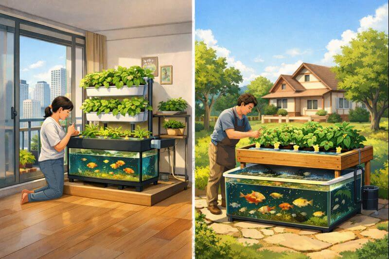 아파트 vs 주택: 소형 아쿠아포닉스 설치 차이점
