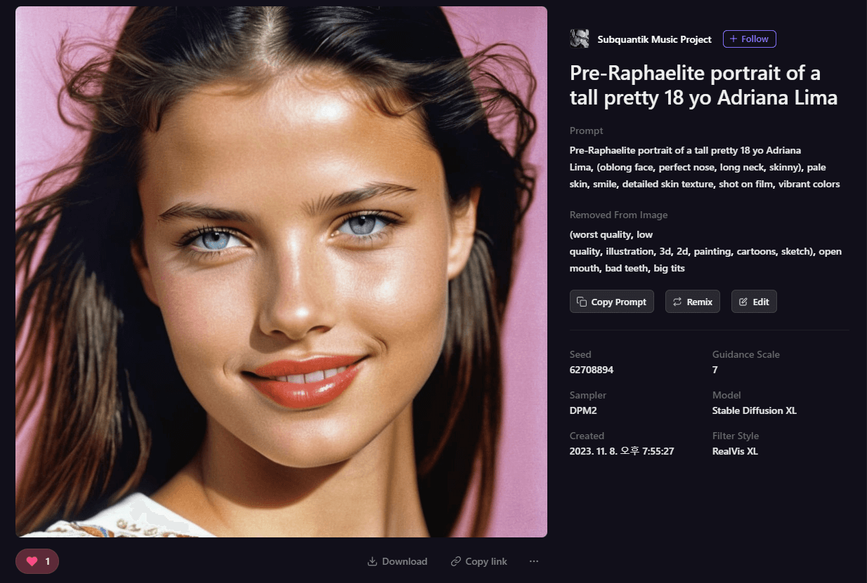 Playground AI 그림 - 아드리아나 리마의 초상화