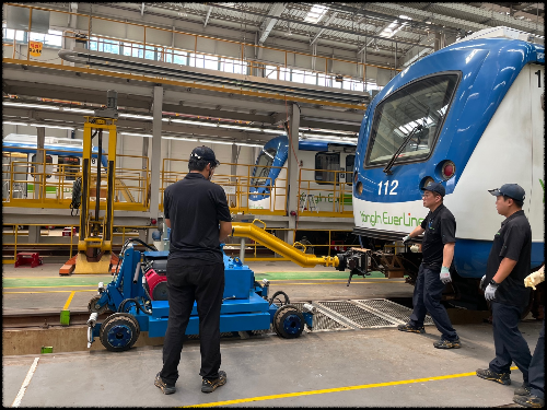 용인특례시와 한국철도기술연구원이 협력해 추진한 열차 자동운전용 핵심 통신장치 국산화 시험운전 준비 모습