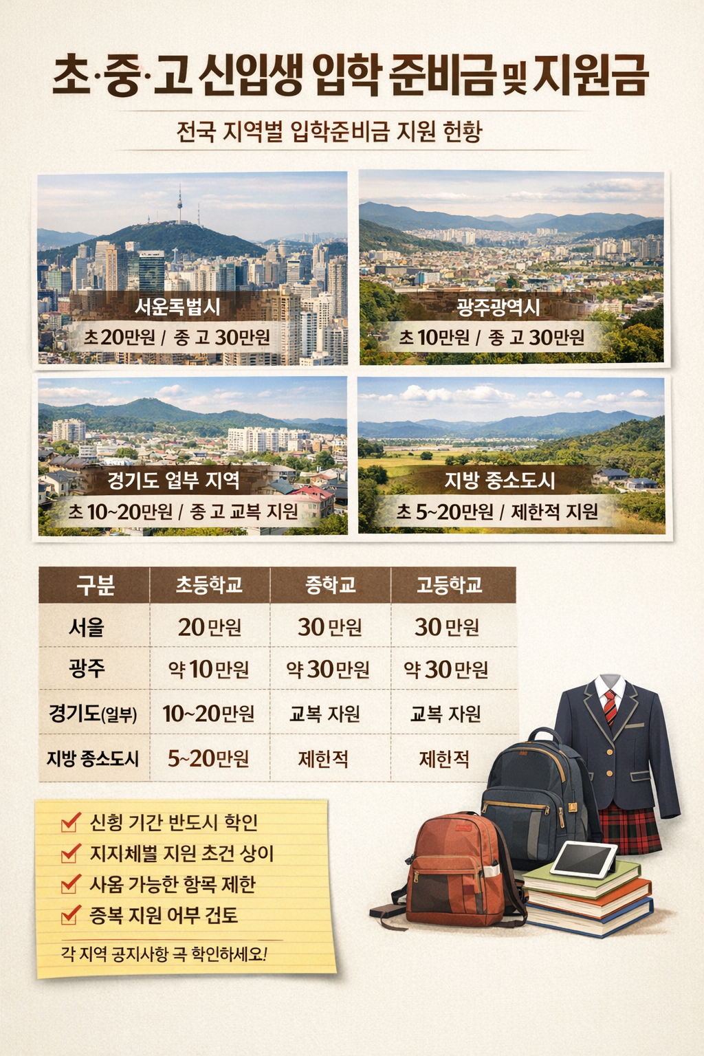 신입생 준비금 및 지원금