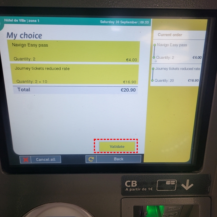 나비고 패스 선택 사항을 체크하는 화면