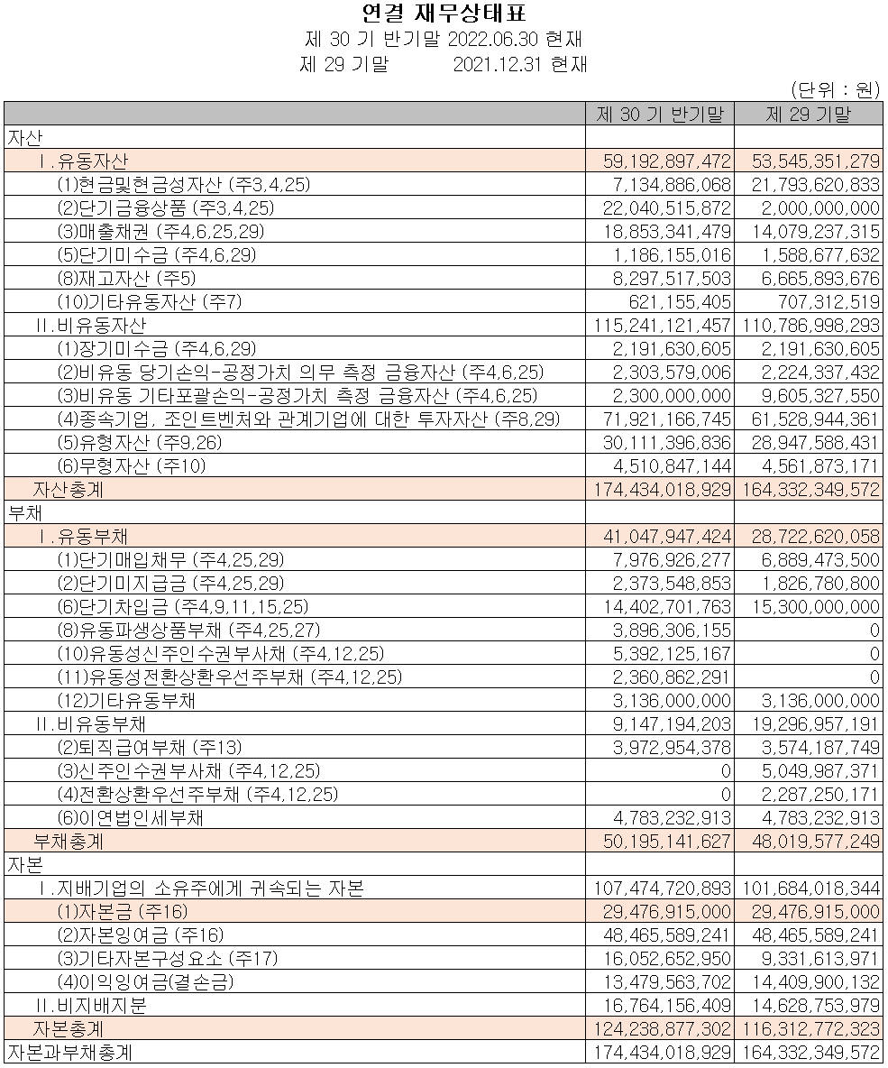 아이에이 - 재무상태표