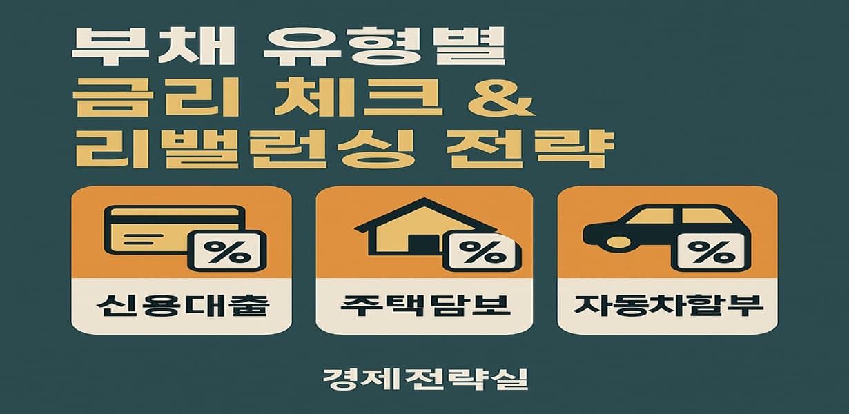 부채 유형별 금리 체크와 리밸런싱 전략을 시각화한 인포그래픽 이미지