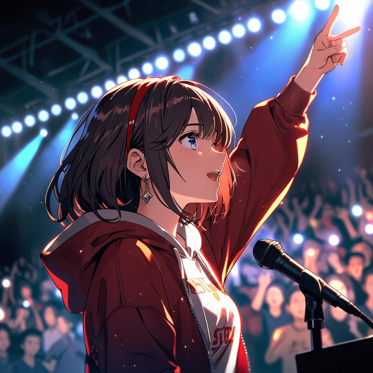 여성 보컬이 스포라이트 아래 공연 관련 사진