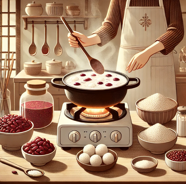 아늑한 주방에서
전통 팥죽을 끓이는 과정을 담은 모습