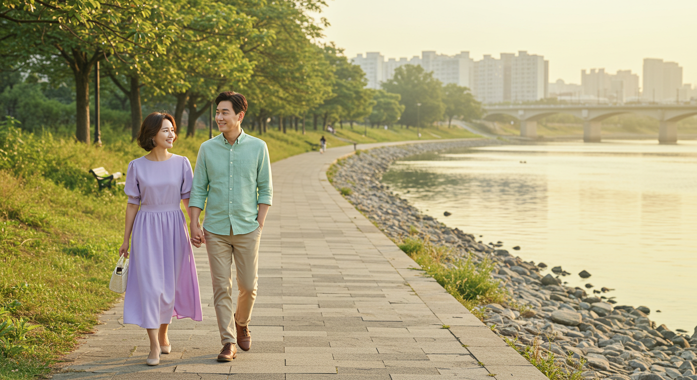 한강 산책하는 부부