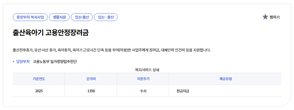 출산육아기 고용안정장려금
