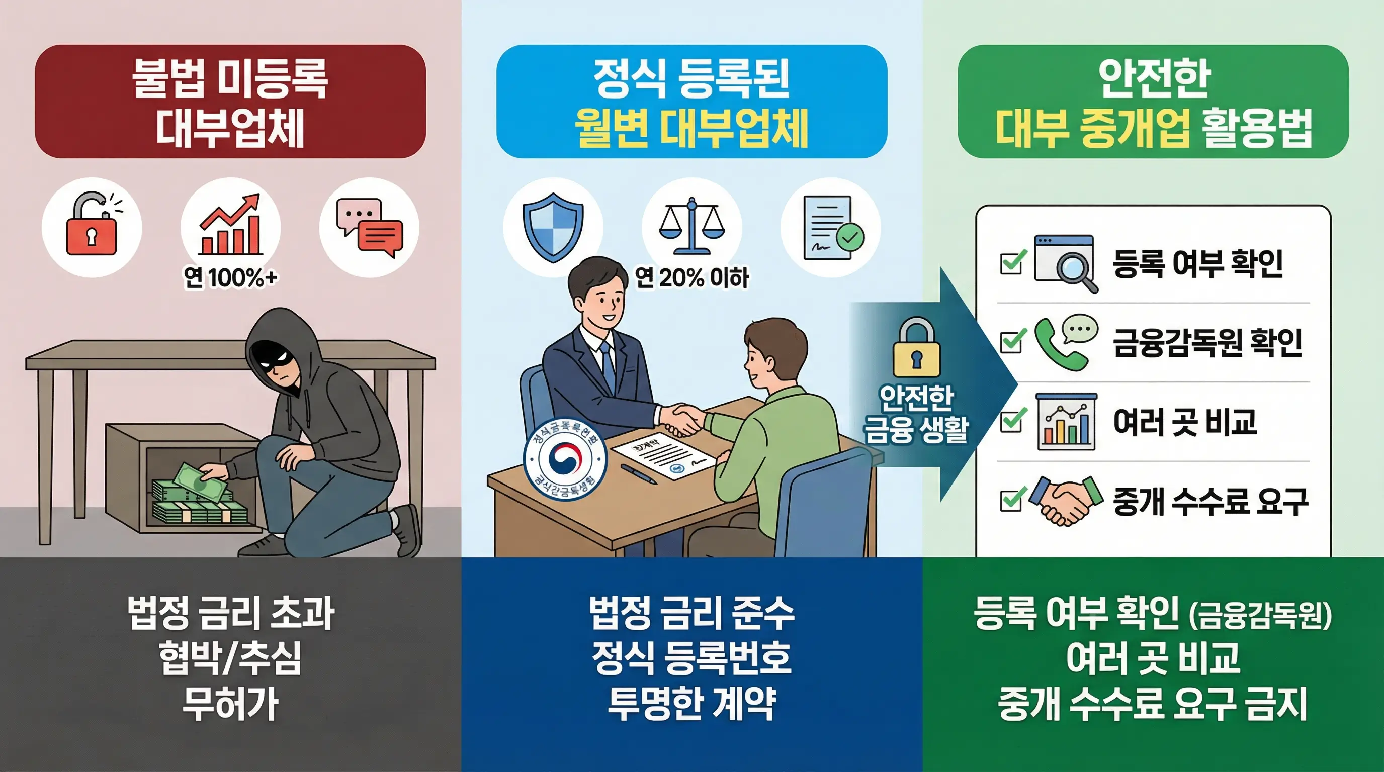 불법 미등록 대부업체와 정식 등록된 월변 대부업체의 차이점 및 안전한 대부 중개업 활용법