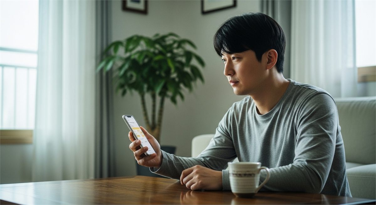 한국인 직장인이 스마트폰으로 오늘 금값을 확인하는 모습