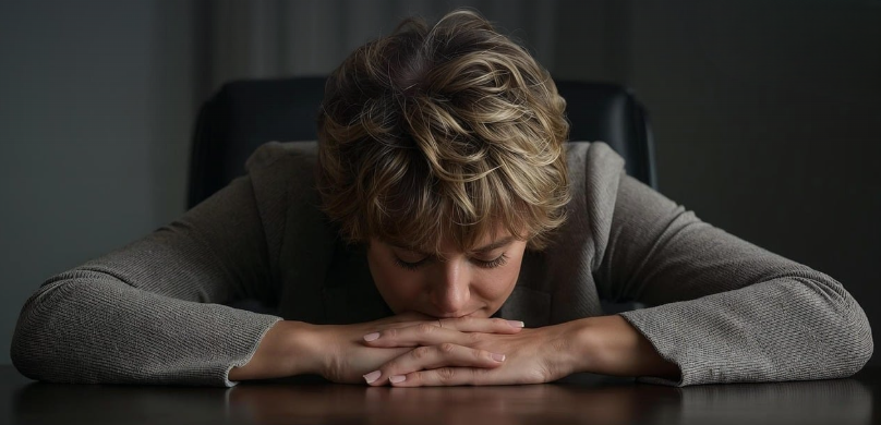 스트레스의 원인과 취약 층 그리고 해결 방법, 스트레스 받은 듯한 여자가 책상 위에 엎드려 있는 사진