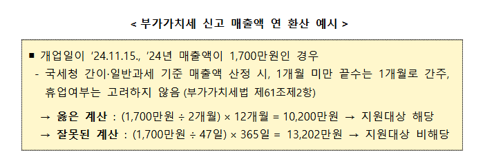 소상공인 배달택배비 지원사업 매출액 계싼