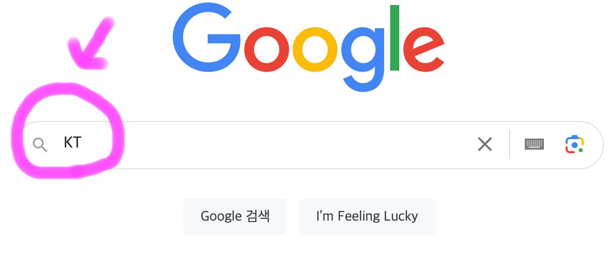 구글 포털사이트 검색창에 KT라고 검색을 해줍니다.