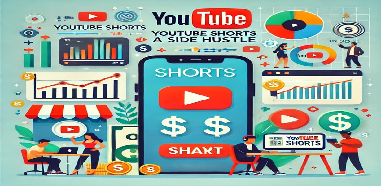 2025 유튜브 쇼츠 수익화 인포그래픽 – 스마트폰 숏폼 영상, 재생 아이콘, 수익 그래프, 영상 제작자 등의 요소 시각화