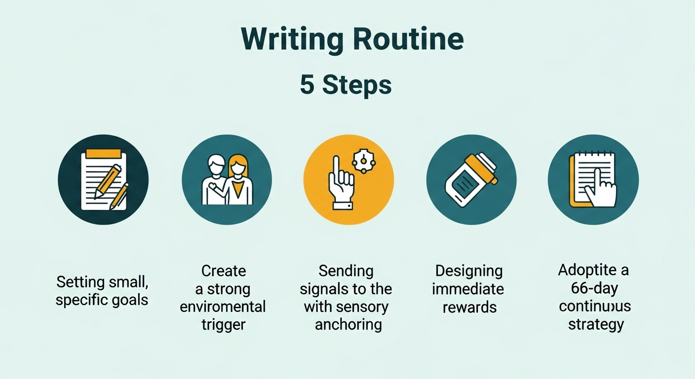 뇌 과학 기반 글쓰기 습관 형성 5단계 인포그래픽