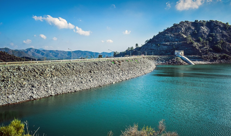 Large river reservoir filled with torquoise water