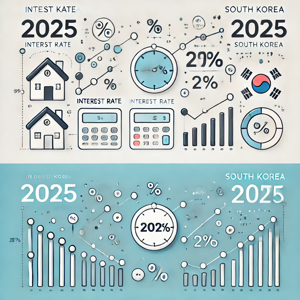 2025년 금리 흐름과 주택 가격 변화 인포그래픽-금리 상승-하락 그래프-퍼센트-화살표-집 아이콘으로 직관적 표현