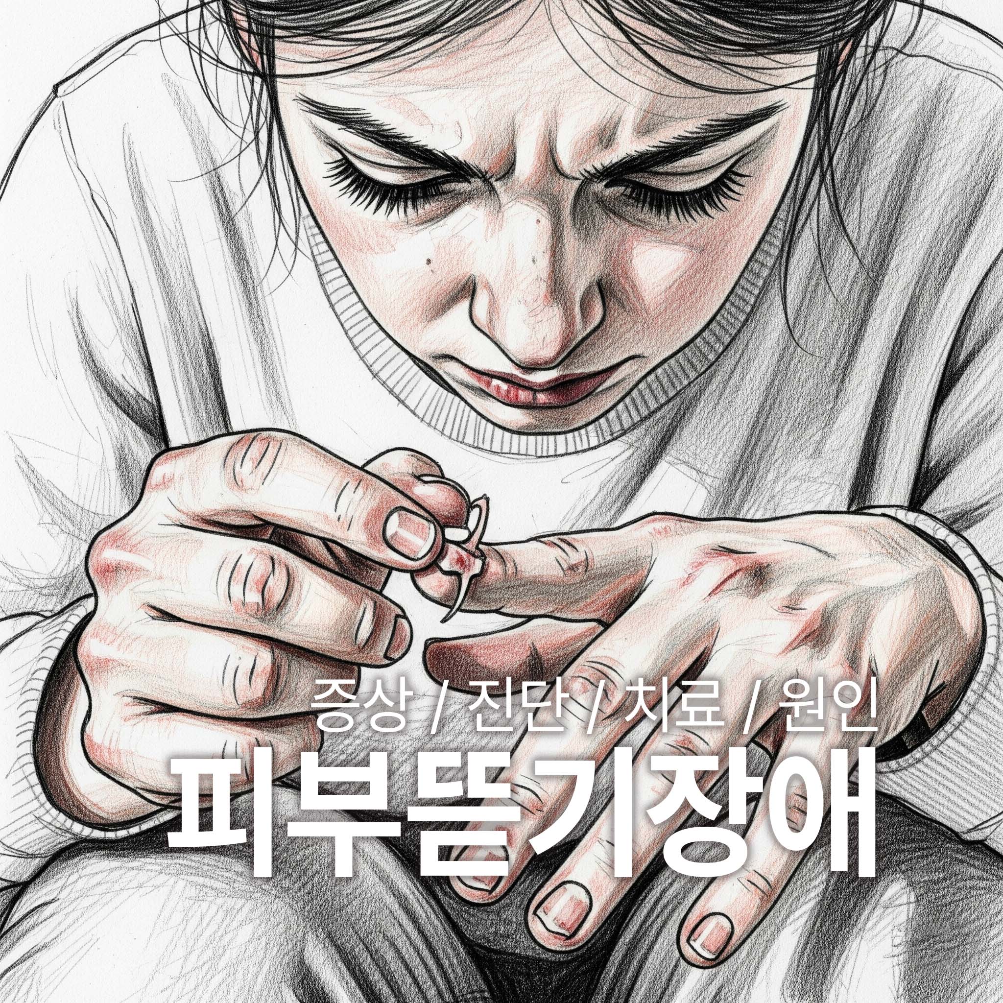 피부를 상처가 날 때 까지 뜯고 있는 피부뜯기장애가 있는 사람