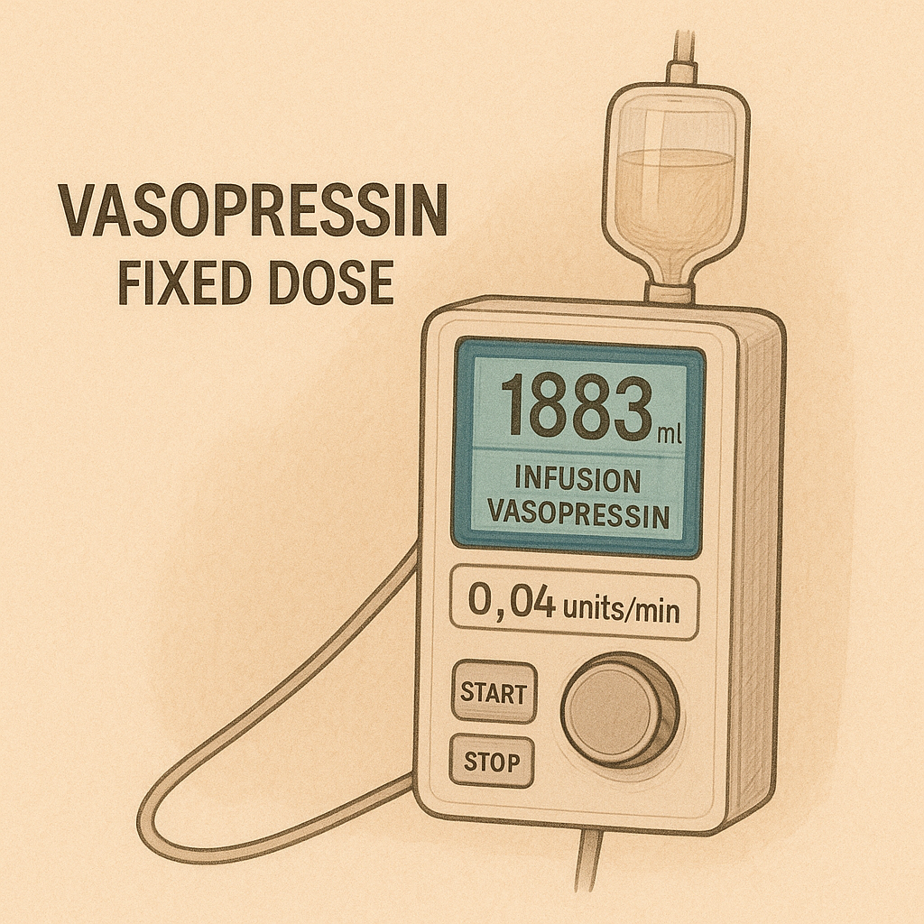 패혈성 쇼크 환자에게 바소프레신 고정 용량을 주입하는 인퓨전 펌프 이미지