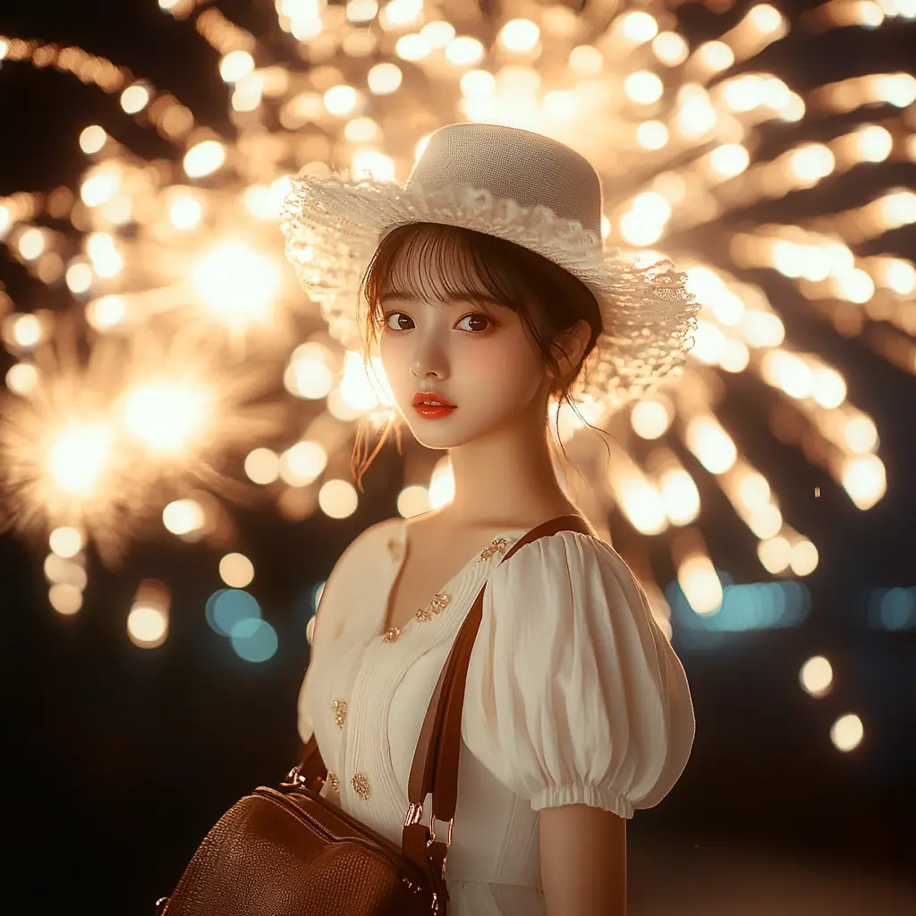 한강 빛섬축제 라이트쇼 명당자리에서 사진찍는 여성모습