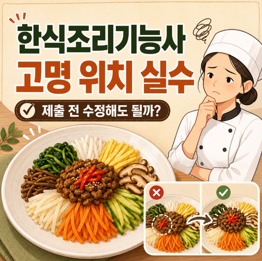 한식조리기능사 고명 위치 실수 설명 이미지