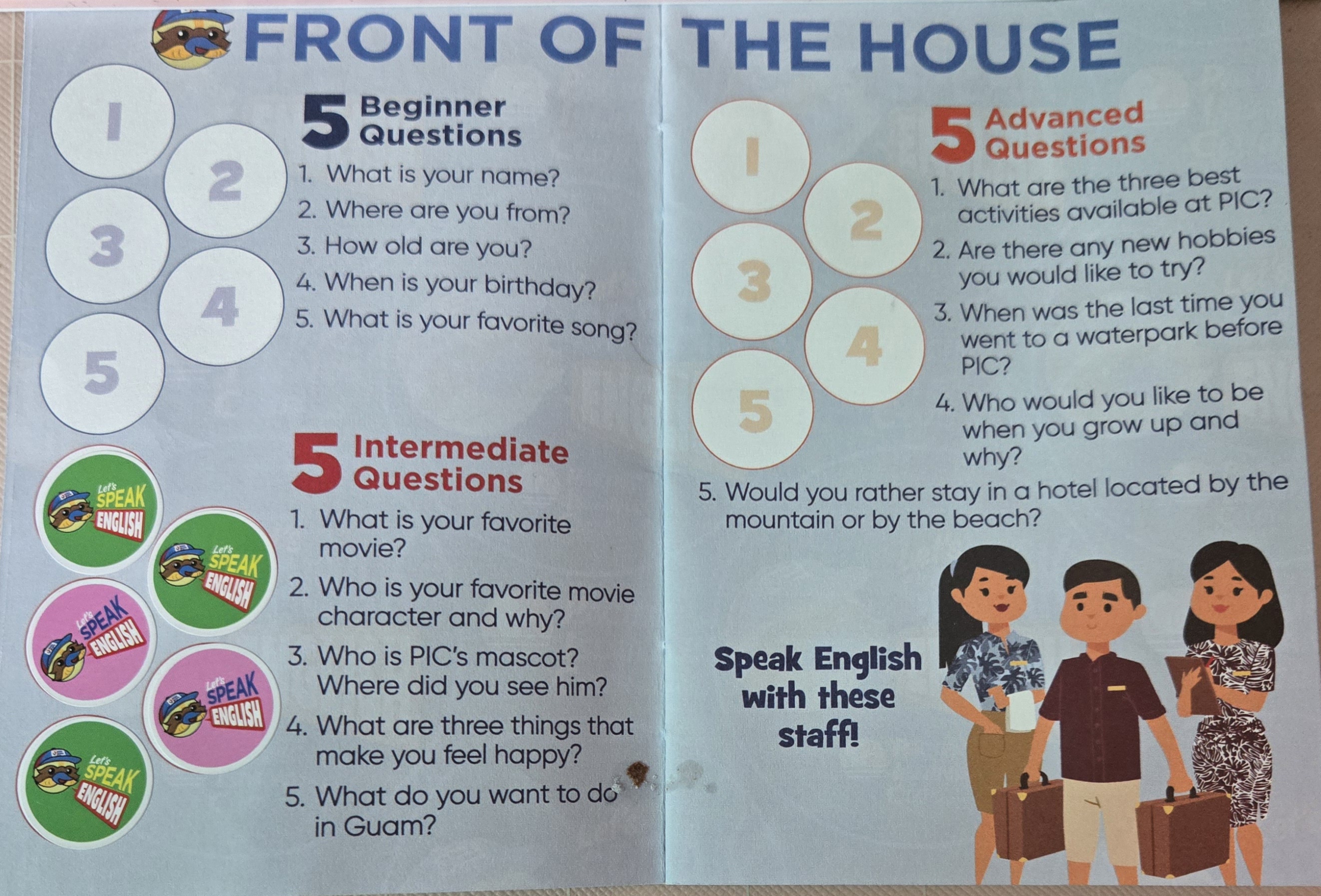 괌 pic 렛츠 스픽 잉글리시 질문