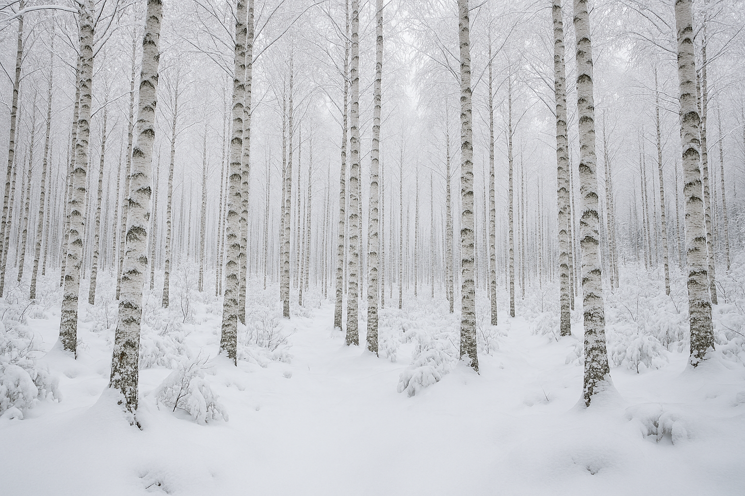 눈 쌓인 자작나무숲 이미지