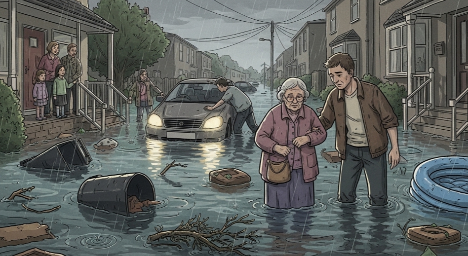 집중호우 침수 피해 주민 일러스트 4