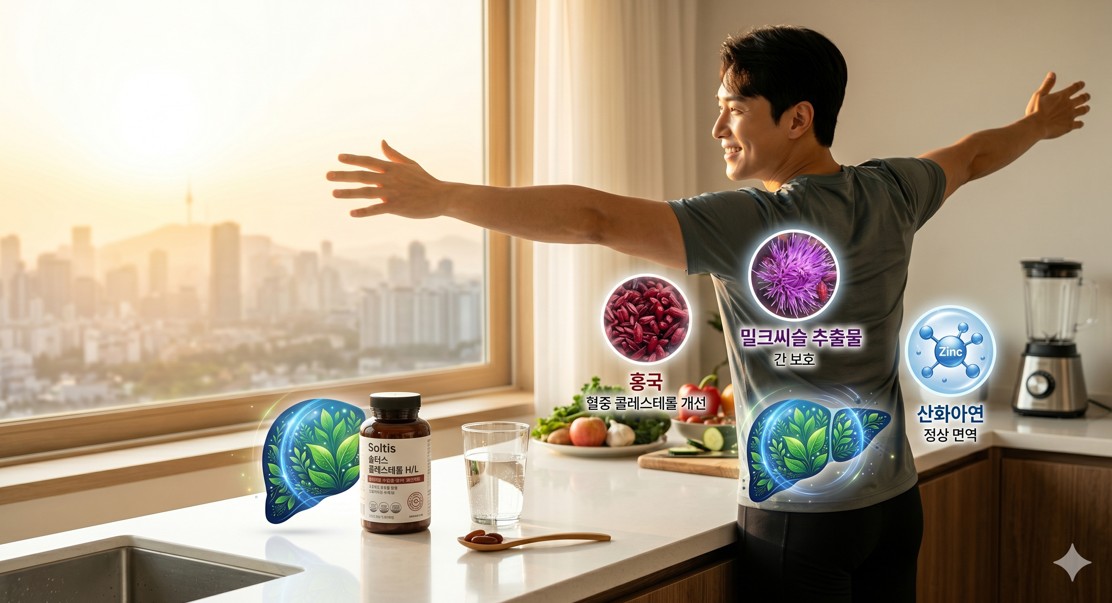 솔티스 콜레스테롤 H/L 밀크씨슬 추출물과 홍국의 만남 간 건강과 수치를 동시에 잡는 법에 어울리는 이미지