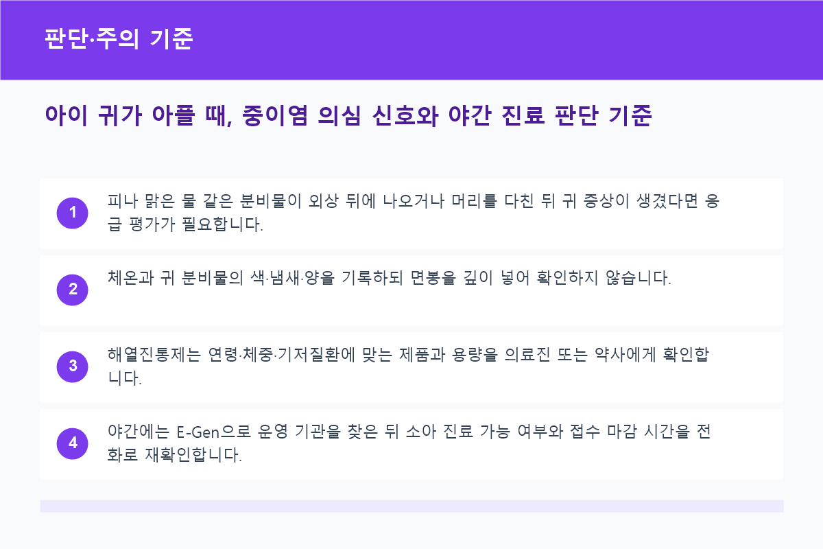 아이 귀 통증의 집 관찰과 즉시 진료 판단 기준