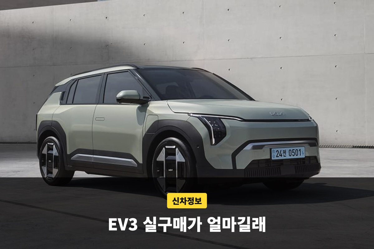 콘크리트 건물 앞에 세워진 연두색 기아 EV3 앞 측면