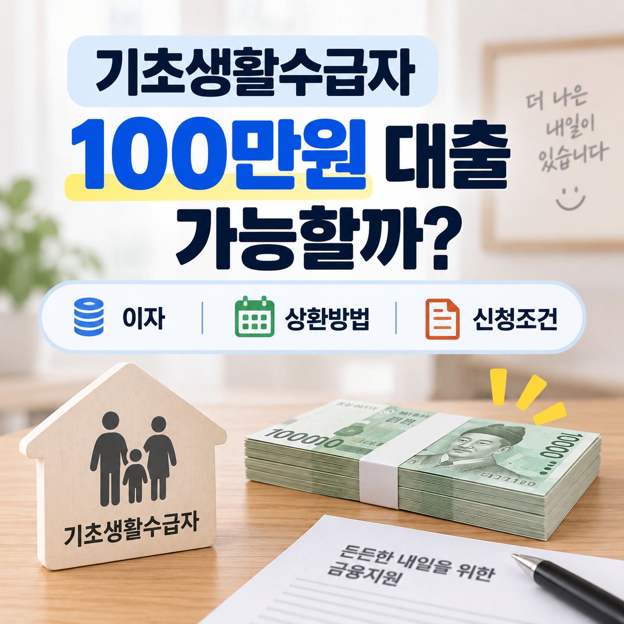기초생활수급자 100만원 대출 가능할까? 이자·상환방법까지 쉽게 정리