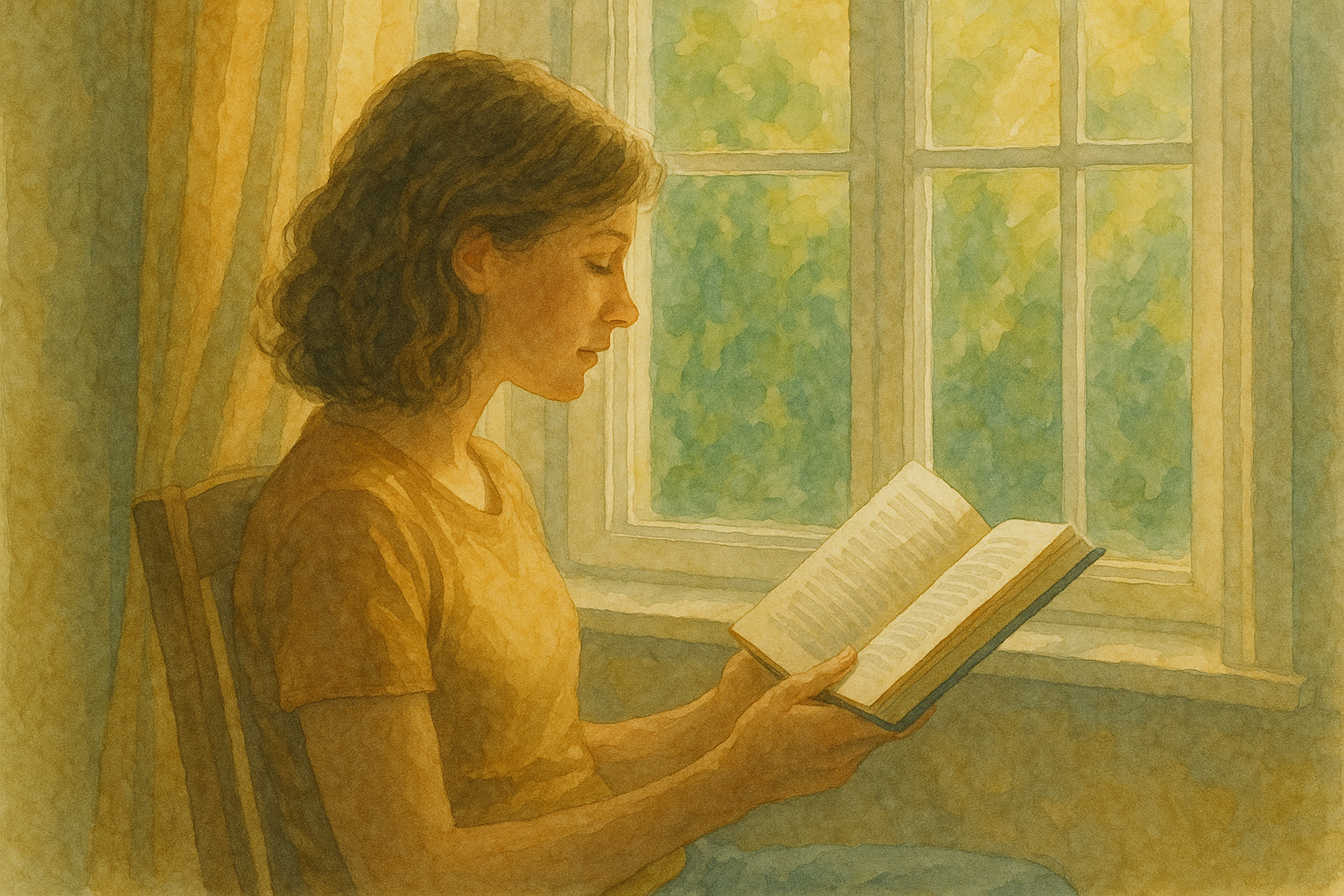 햇살 속 책을 읽는 여성