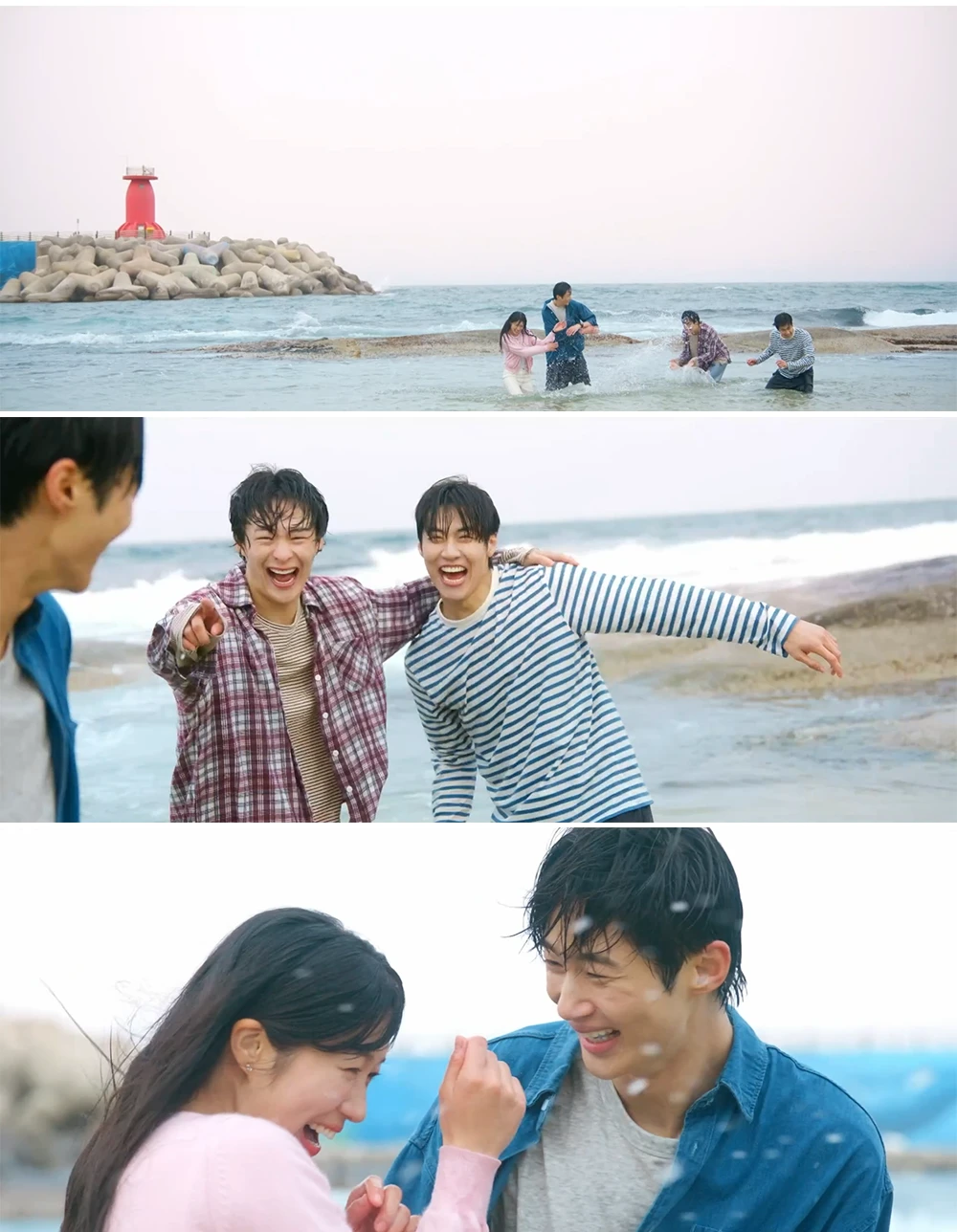 바다에서-즐겁게-물싸움-하는-네사람