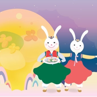 한복입은 토끼두마리 그림