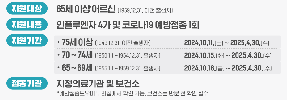 독감 백신 무료 접종 대상 및 기간, 주의사항