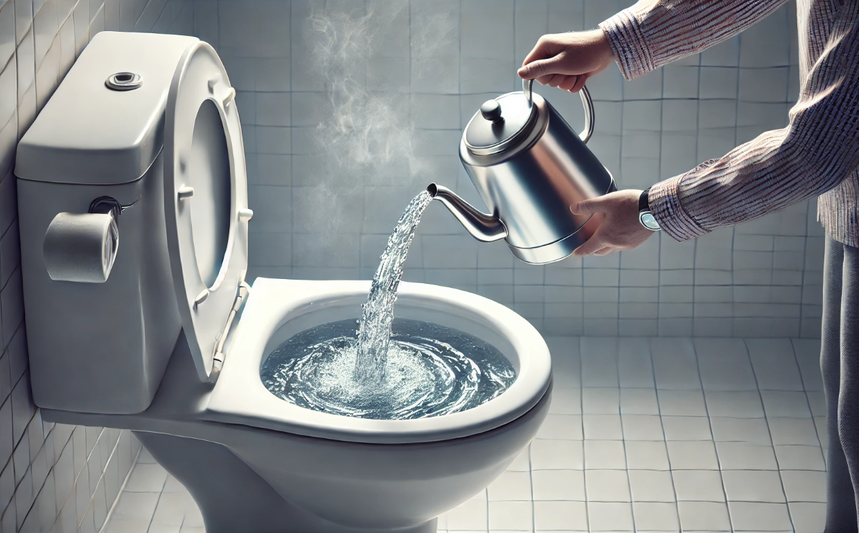 샴푸와 뜨거운 물로 변기 뚫기