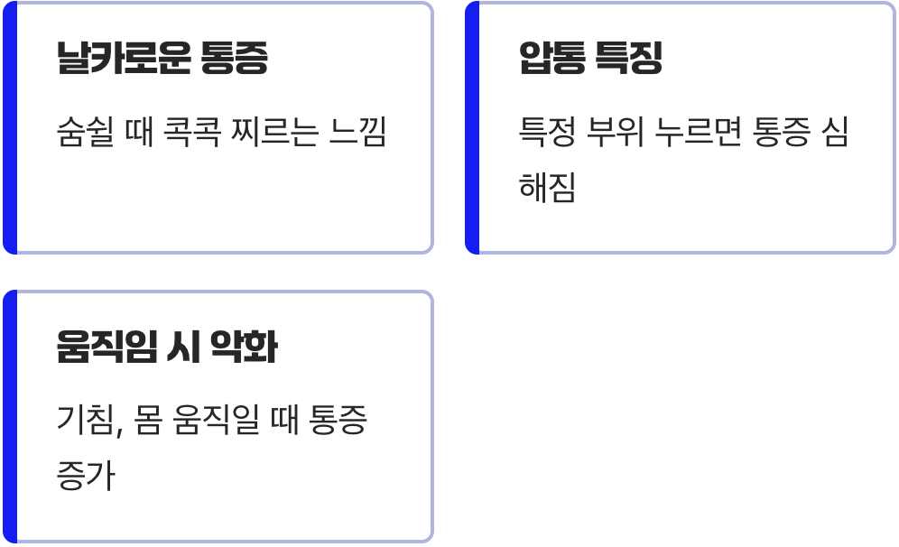 숨쉴 때 콕콕 쑤시는 날카로운 아픔