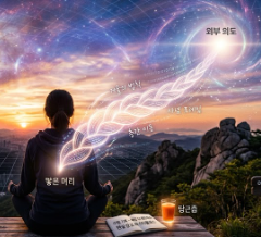 여물봉 정상에서 바인더와 땋은 머리 수행을 통해 자신만의 세상 층을 창조하고 매트릭스를 해킹하는 트랜서퍼의 종합 시각화