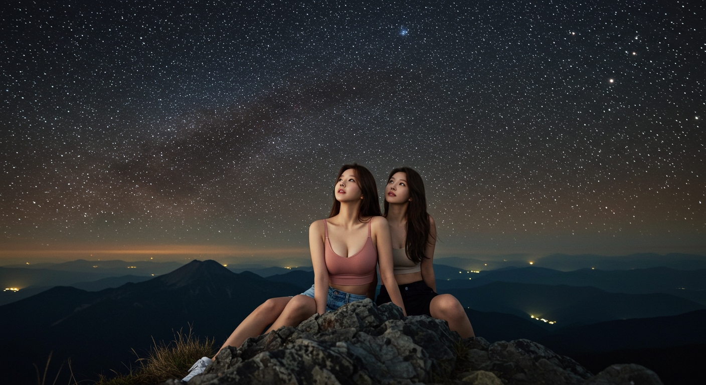 쏟아질듯한 별을 보고있는 여자들