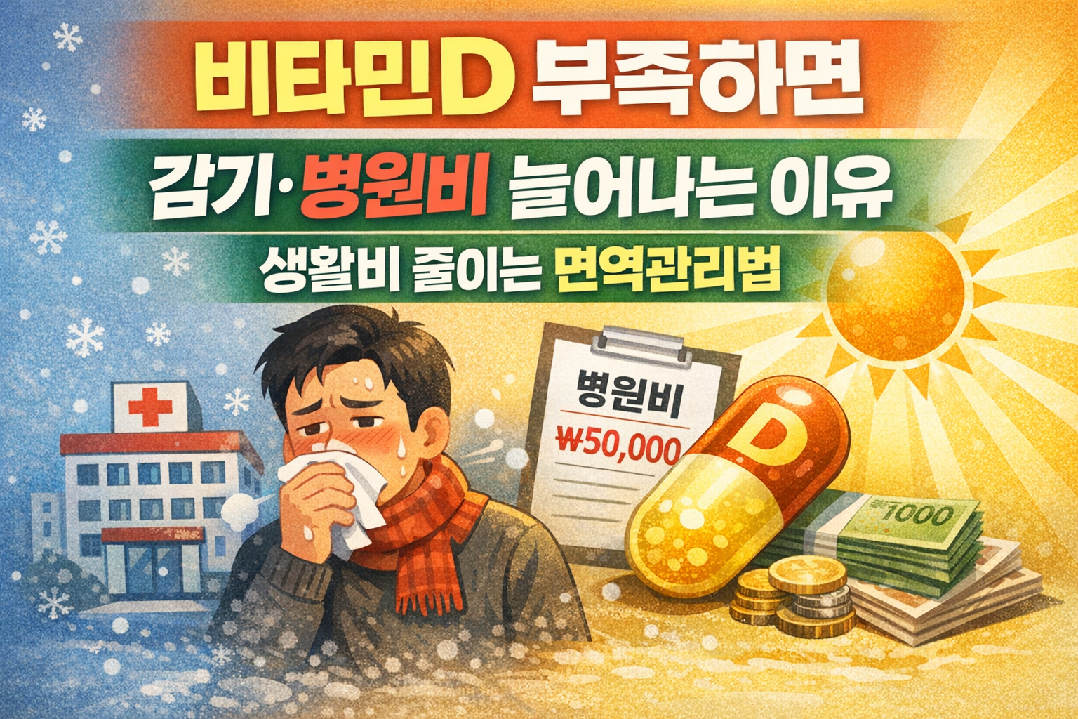 비타민D 부족과 병원비 증가 관계 이미지