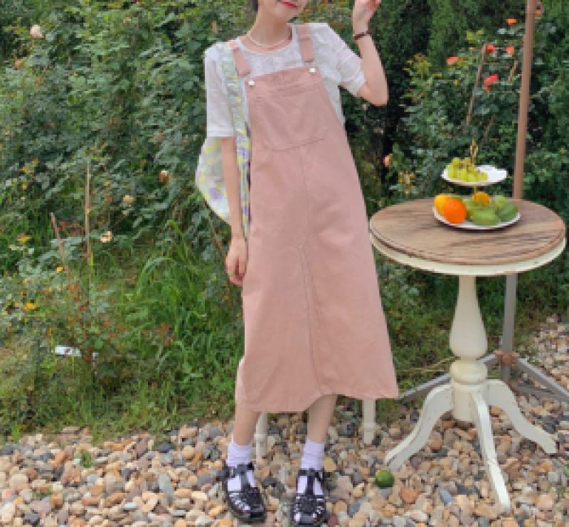 핑크 멜빵 원피스
