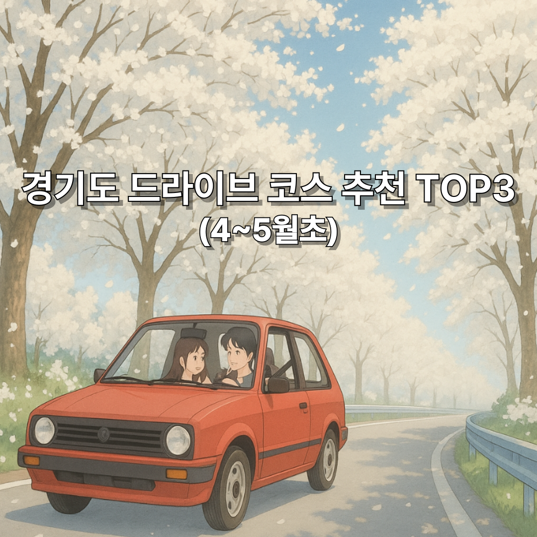 벚꽃 도로 드라이브 데이트 하는 연인 모습 이미지