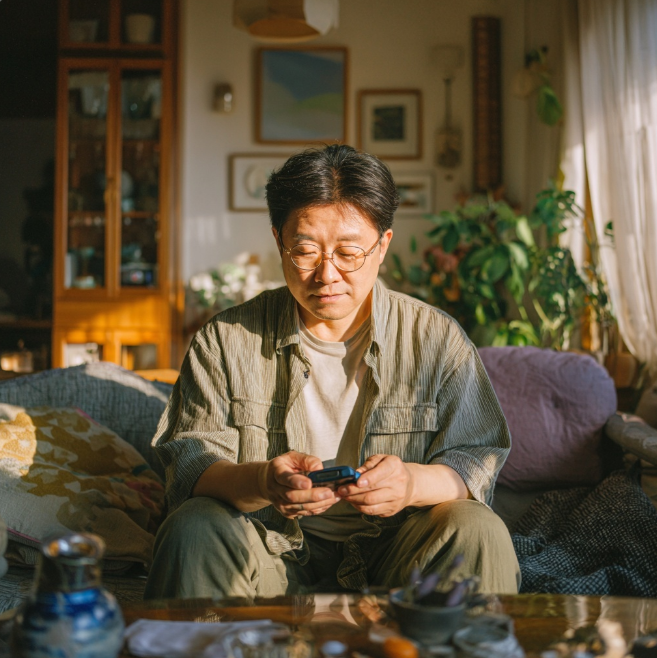 혈당검사를 하는 노인